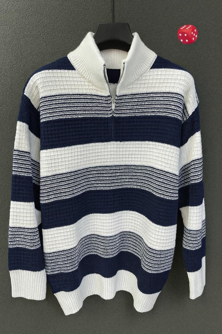 Striped Half-Zip Knit Sweater – CP Luxury Streetwear