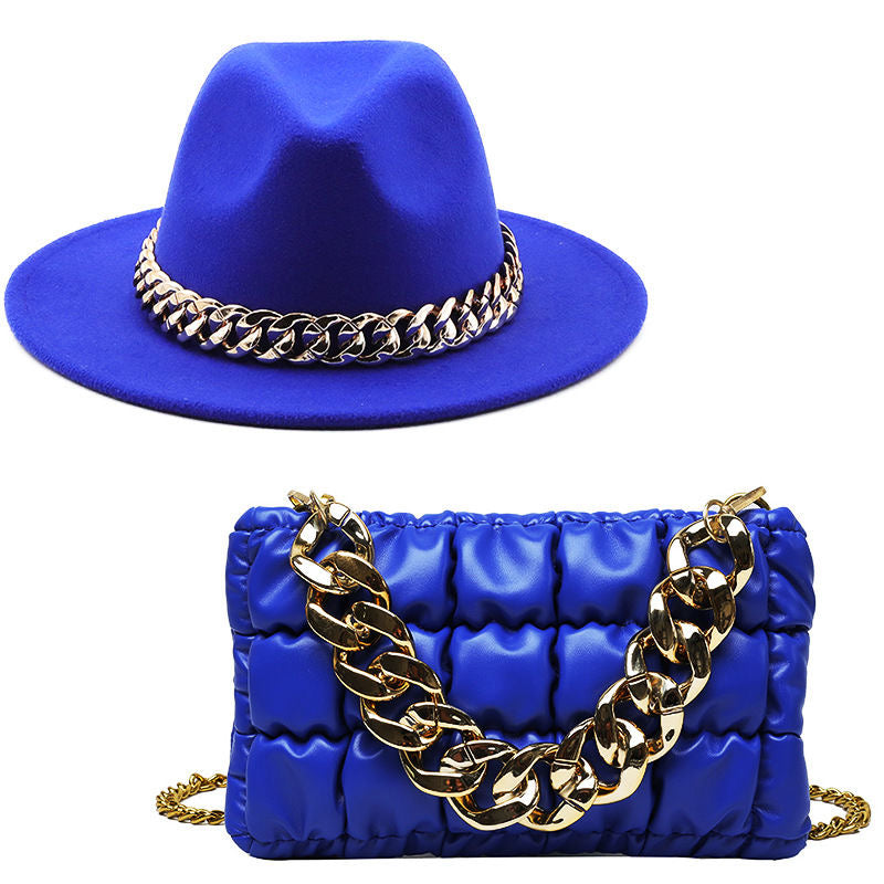 Luxury Hat & Bag Set – Gold Chain Detail