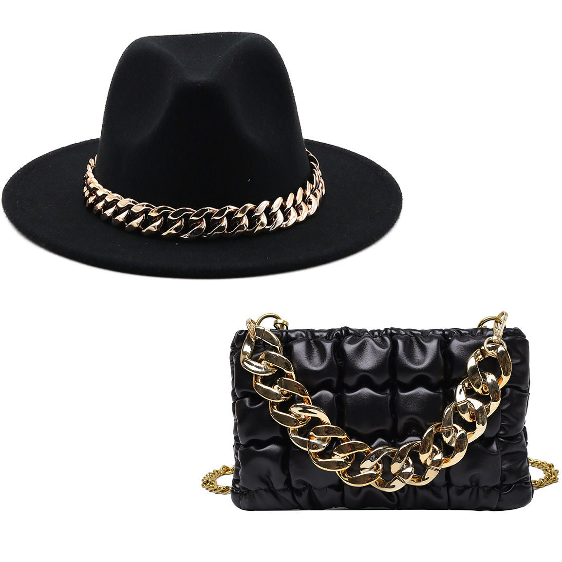 Luxury Hat & Bag Set – Gold Chain Detail