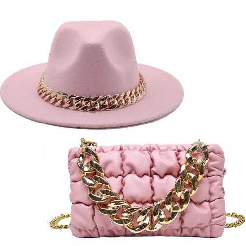 Luxury Hat & Bag Set – Gold Chain Detail
