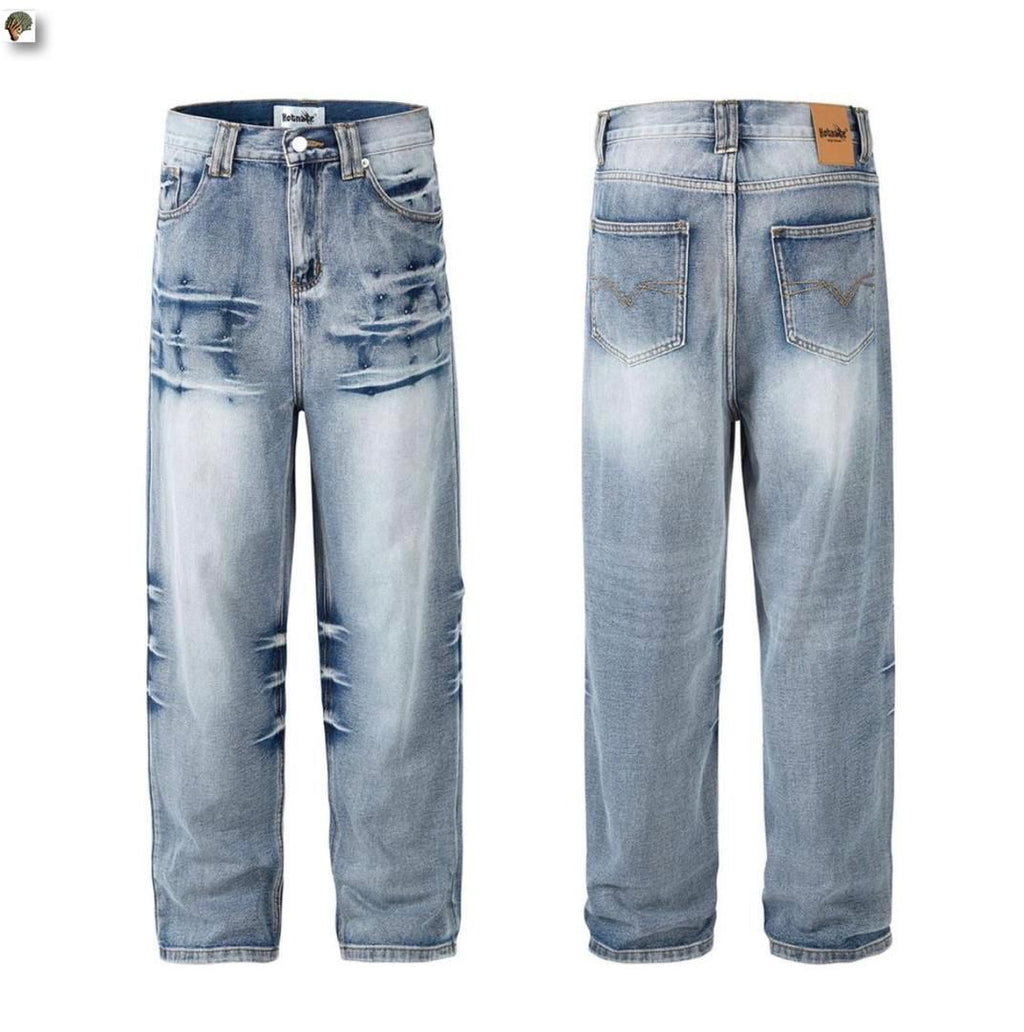 Men’s Abstract Denim Jeans – Light Wash