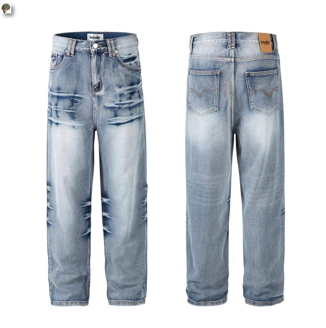 Men’s Abstract Denim Jeans – Light Wash