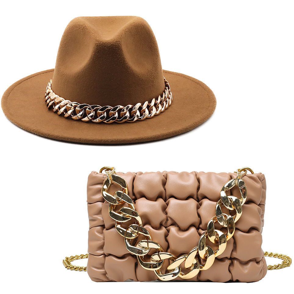 Luxury Hat & Bag Set – Gold Chain Detail