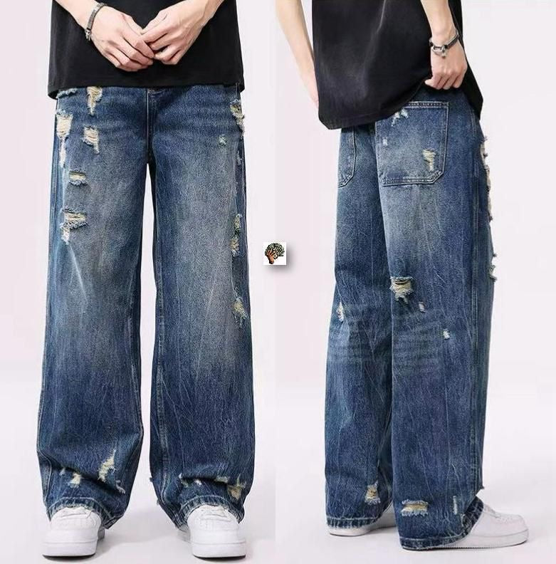 Men’s Abstract Denim Jeans – Light Wash