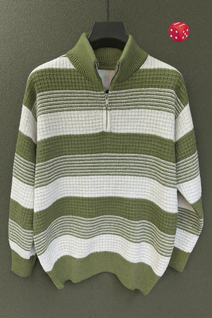 Striped Half-Zip Knit Sweater – CP Luxury Streetwear