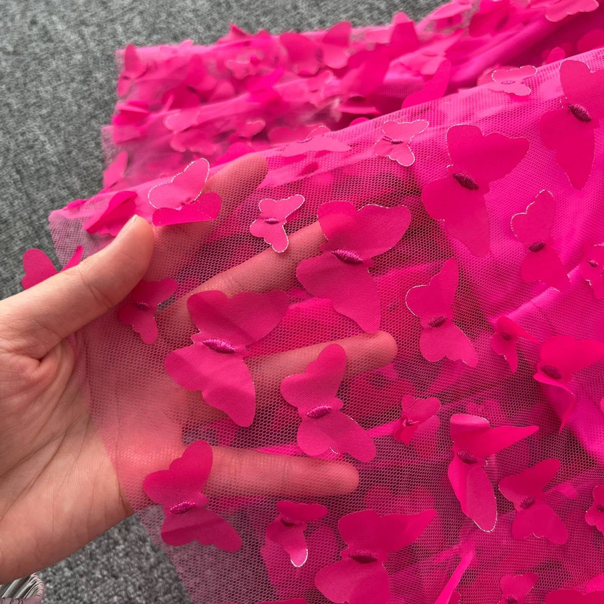 Hot Pink Strapless 3D Mesh Maxi Dress