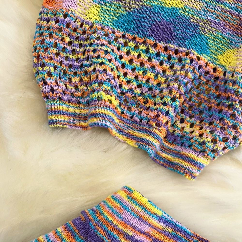 Rainbow Knit Two-Piece Set (Crop Top + Skirt)
