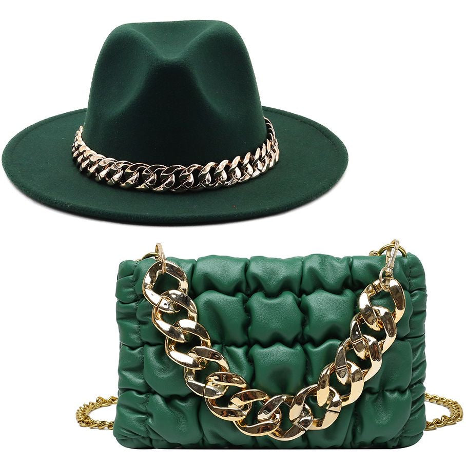 Luxury Hat & Bag Set – Gold Chain Detail