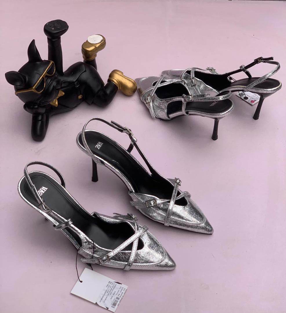 Luxury Metallic Silver Strappy Heels