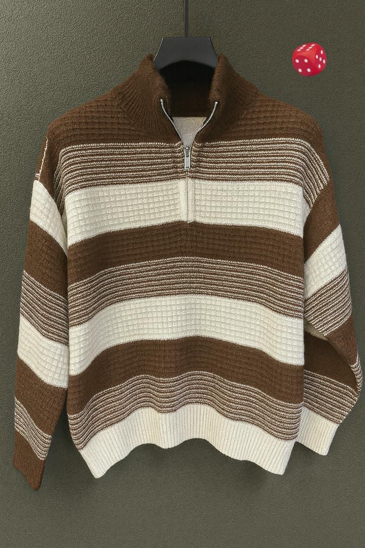 Striped Half-Zip Knit Sweater – CP Luxury Streetwear