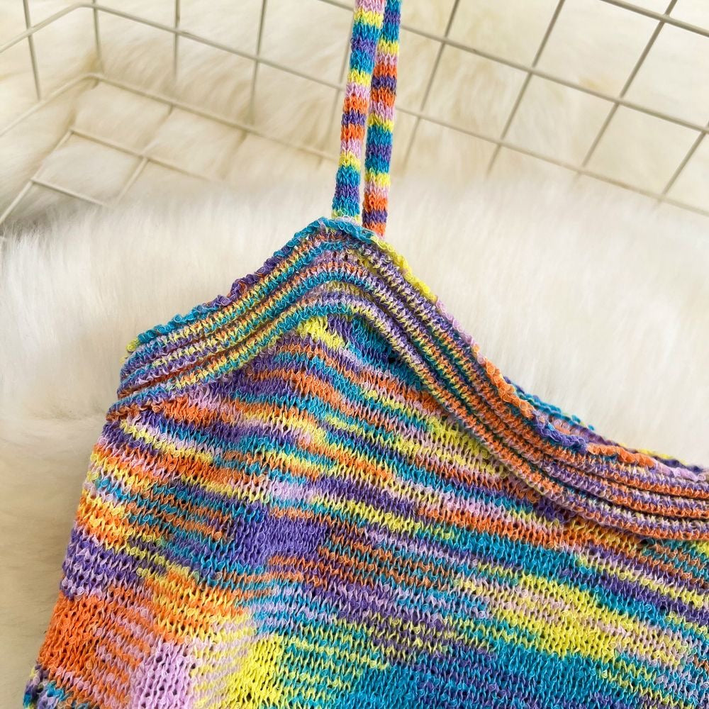 Rainbow Knit Two-Piece Set (Crop Top + Skirt)