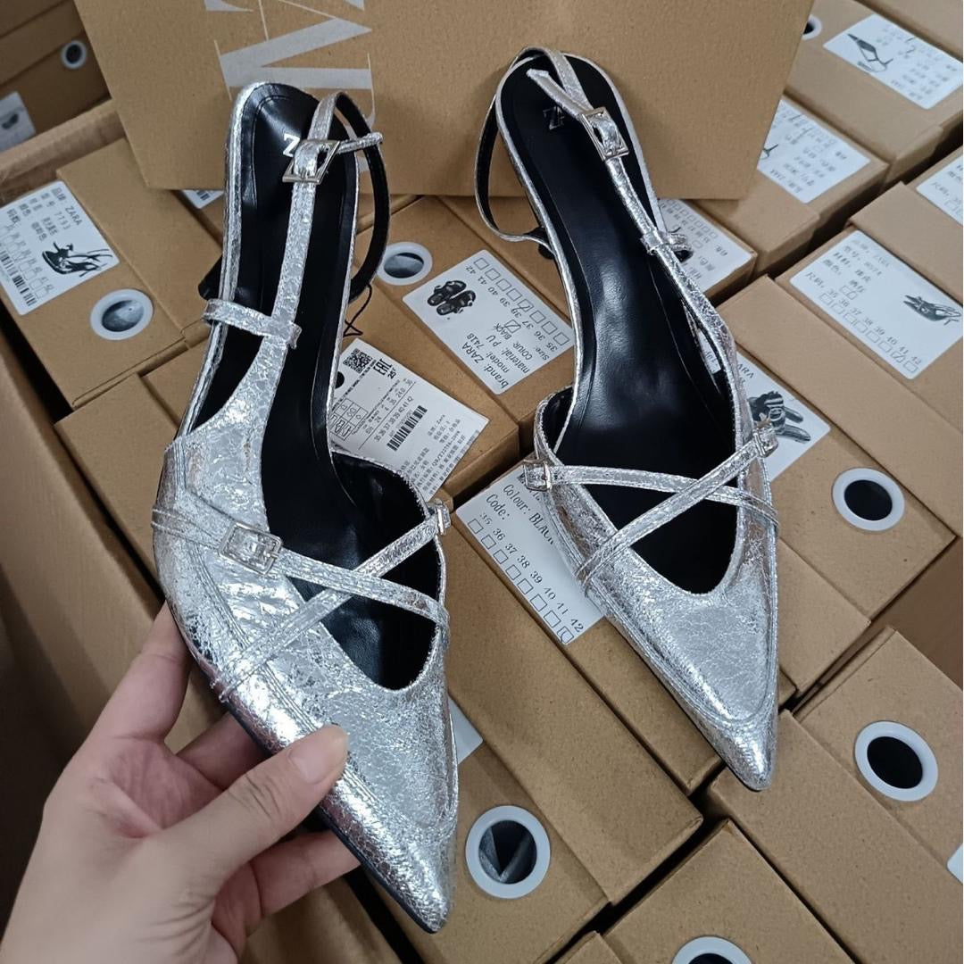 Luxury Metallic Silver Strappy Heels