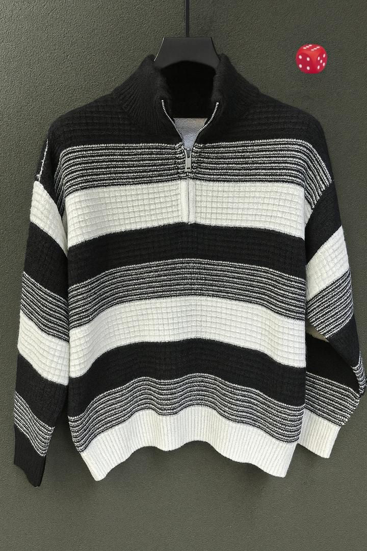 Striped Half-Zip Knit Sweater – CP Luxury Streetwear